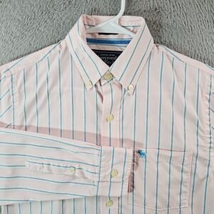 Abercrombie & Fitch Shirt Men Small Muscle Button Long Sleeve Pink Striped‎